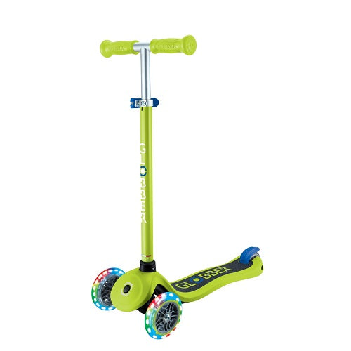 Globber Primo V2 Lights/Griptape 3 Wheel Folding Scooter Lime Green/Navy Blue