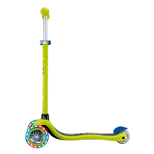 Globber Primo V2 Lights/Griptape 3 Wheel Folding Scooter Lime Green/Navy Blue