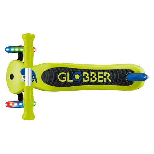 Globber Primo V2 Lights/Griptape 3 Wheel Folding Scooter Lime Green/Navy Blue