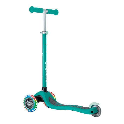 Globber Primo V2 Lights/Griptape 3 Wheel Folding Scooter Emerald Green/Mint