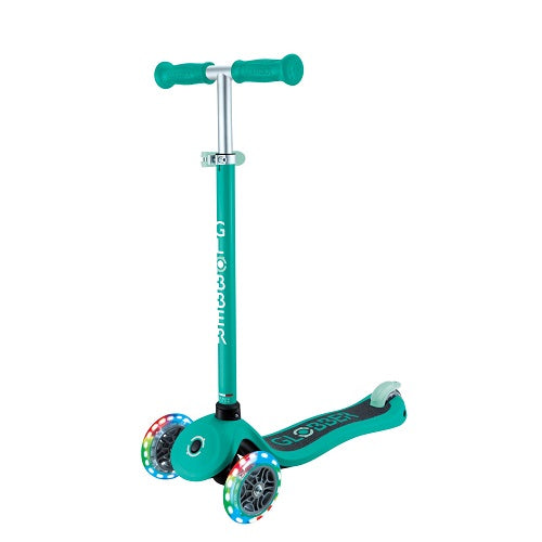 Globber Primo V2 Lights/Griptape 3 Wheel Folding Scooter Emerald Green/Mint