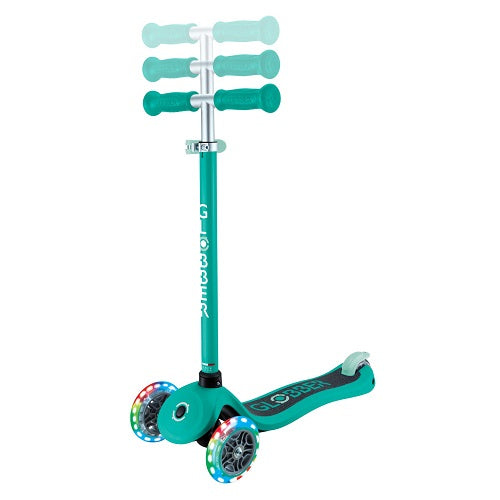 Globber Primo V2 Lights/Griptape 3 Wheel Folding Scooter Emerald Green/Mint