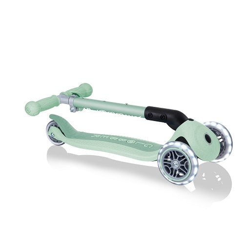 Globber Ecologic Junior Lights 3 Wheel Folding Scooter Pistachio