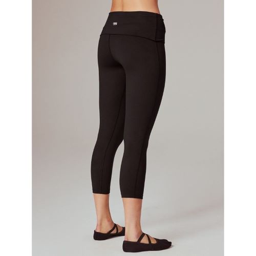 Running Bare Womens Foldover 7/8 Yoga Tight Black