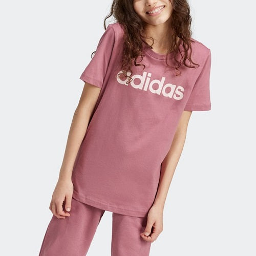 Adidas Kids Linear Logo Tee Preloved Crimson/Sandy Pink