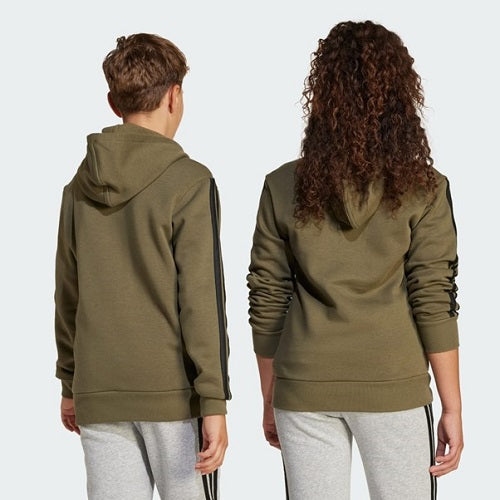 Adidas Kids 3 Stripes Fleece Hooded Jacket Olive Strata/Black