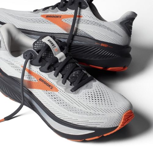 Brooks Mens Ghost 17 D Oyster Mushroom/Orange/Ebony