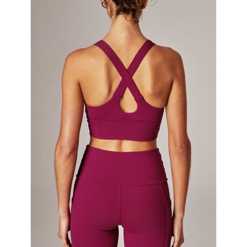 Running Bare Womens Power Up Long Line Bra Sherbet Berry