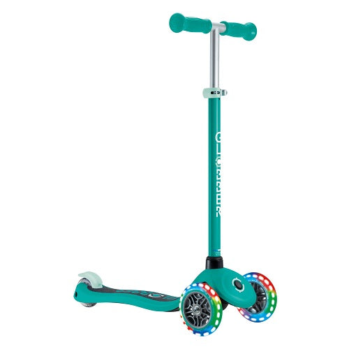 Globber Primo V2 Lights/Griptape 3 Wheel Folding Scooter Emerald Green/Mint