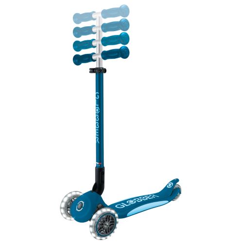 Globber Elite Primo Fold Plus Lights 3 Wheel Scooter Petrol Blue/Light Blue