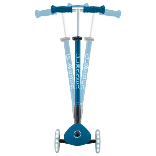 Globber Elite Primo Fold Plus Lights 3 Wheel Scooter Petrol Blue/Light Blue