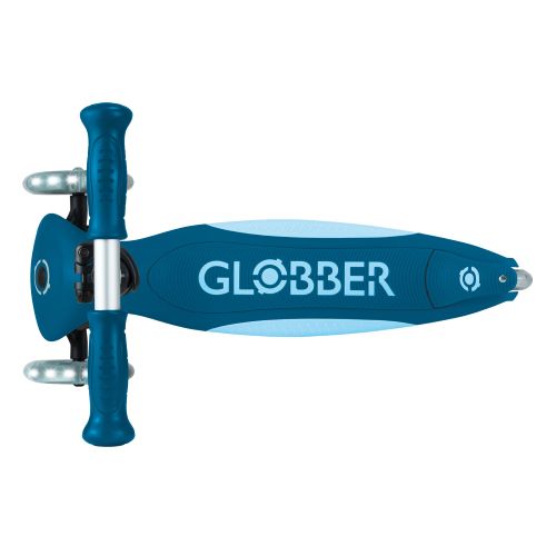 Globber Elite Primo Fold Plus Lights 3 Wheel Scooter Petrol Blue/Light Blue