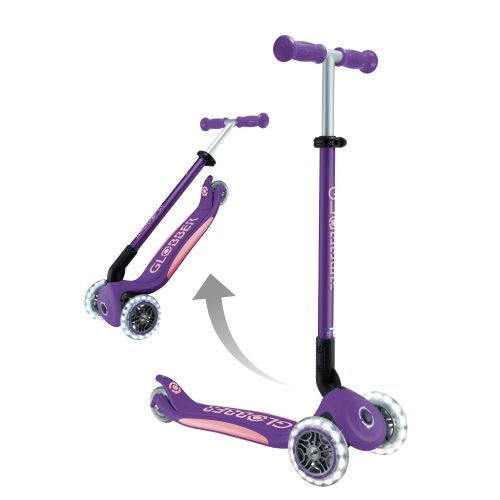 Globber Elite Primo Fold Plus Lights 3 Wheel Scooter Purple/Pastel Pink