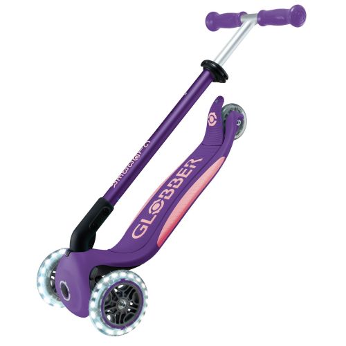 Globber Elite Primo Fold Plus Lights 3 Wheel Scooter Purple/Pastel Pink