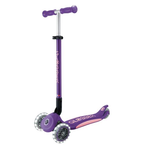 Globber Elite Primo Fold Plus Lights 3 Wheel Scooter Purple/Pastel Pink