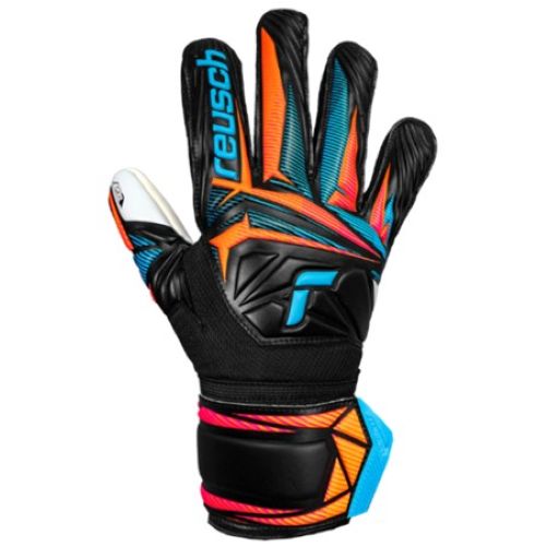Reusch Attrakt Grip Senior Goalie Glove Black/Aqua Blue/Shocking Orange