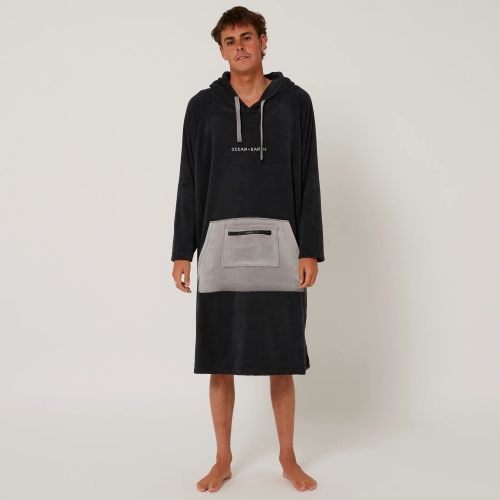 OE Mens Hooded Poncho Surf Essentials Long Sleeve Dull Black