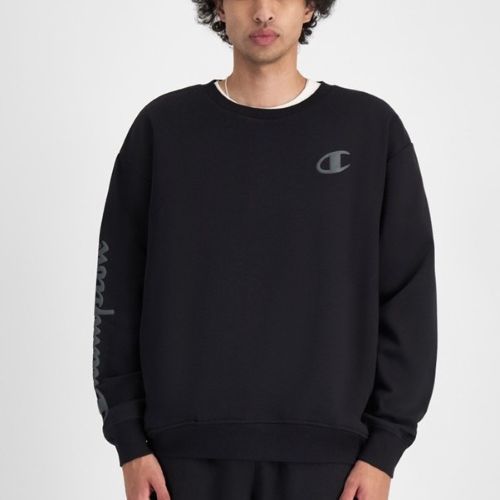 Champion Mens Puff Script Crew Sweat Black