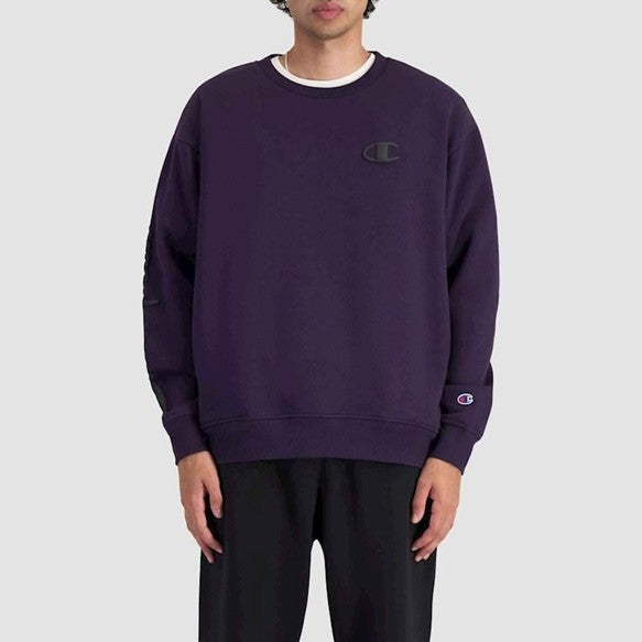 Champion Mens Puff Script Crew Sweat Dark Eggplant