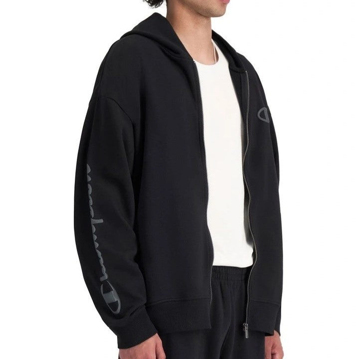 Champion Mens Puff Zip Script Hooded Jacket Black
