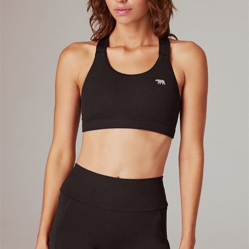 Running Bare Womens Power Up Sports Bra Peach Black