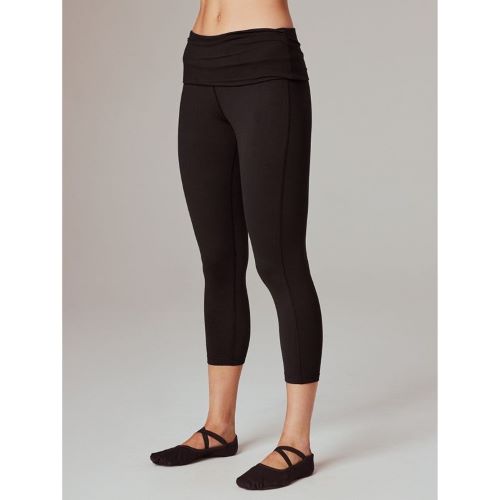 Running Bare Womens Foldover 7/8 Yoga Tight Black