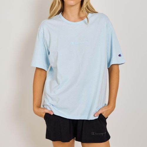 Champion Womens Script Tonal Short Sleeve Tee Spring Sky Blue