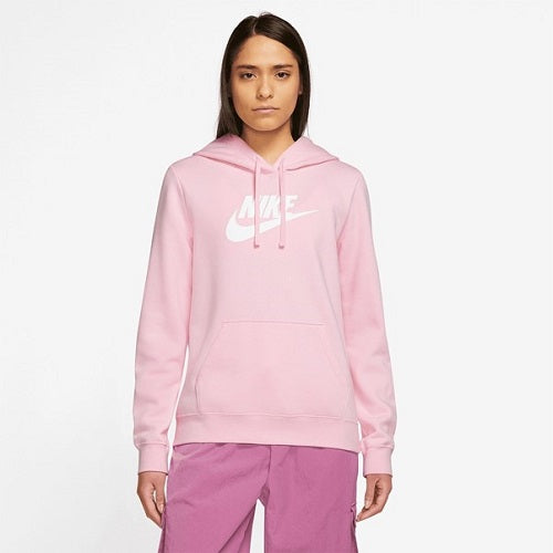 Nike Womens Club Fleece Graphics Hoodie Med Soft Pink/White