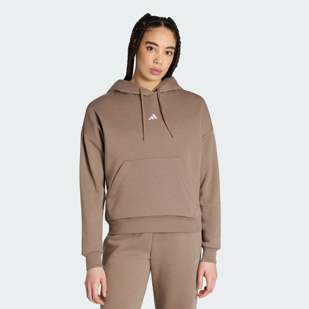 Adidas Womens Small Logo Feel Cozy Hoodie Khaki Six/White
