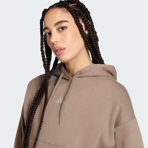 Adidas Womens Small Logo Feel Cozy Hoodie Khaki Six/White