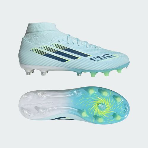 Adidas Adults F50 SparkFusion League Mid Cut FG/AG Almost Blue/Dusky Petrol/Hi-Res Yellow