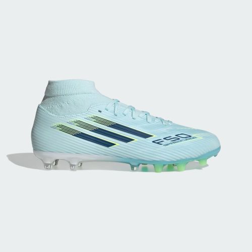 Adidas Adults F50 SparkFusion League Mid Cut FG/AG Almost Blue/Dusky Petrol/Hi-Res Yellow