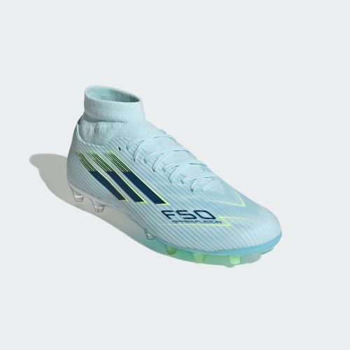 Adidas Adults F50 SparkFusion League Mid Cut FG/AG Almost Blue/Dusky Petrol/Hi-Res Yellow