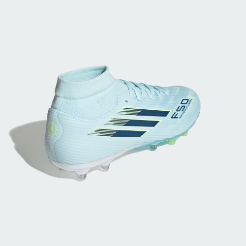 Adidas Adults F50 SparkFusion League Mid Cut FG/AG Almost Blue/Dusky Petrol/Hi-Res Yellow