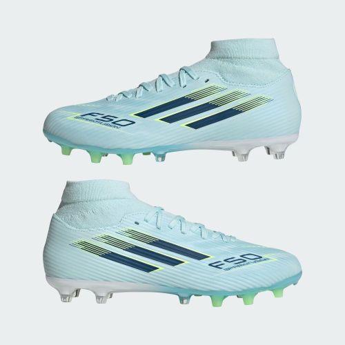 Adidas Adults F50 SparkFusion League Mid Cut FG/AG Almost Blue/Dusky Petrol/Hi-Res Yellow
