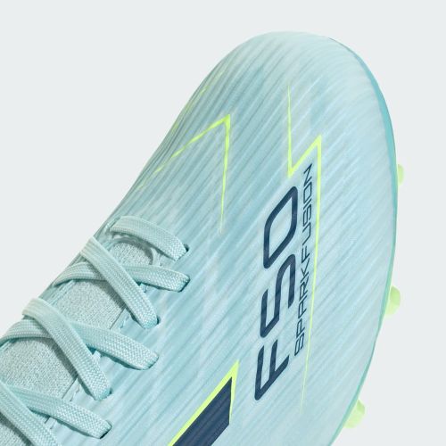 Adidas Adults F50 SparkFusion League Mid Cut FG/AG Almost Blue/Dusky Petrol/Hi-Res Yellow
