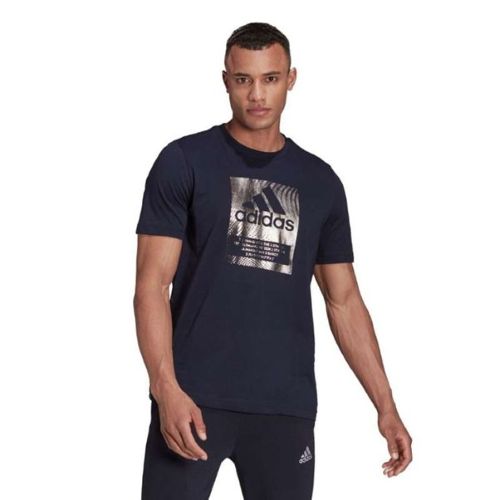 Adidas Mens Foil Logo Box Graphic Tee Legend Ink/Silver Metallic