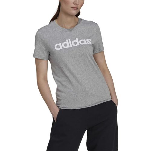 Adidas Womens Slim Linear Logo Tee Medium Grey Heather/White