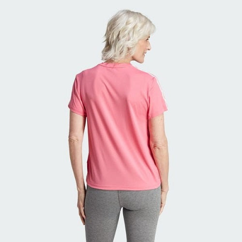 Adidas Womens Train Essentials 3 Stripes Tee Pink Fusion/White