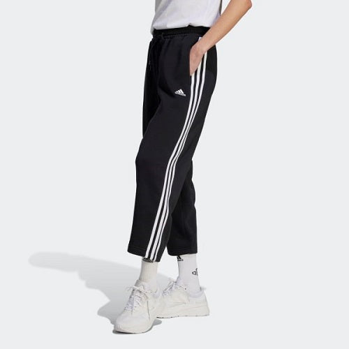 Adidas Womens 3 Stripes Fleece Open Hem Pant Medium Black/White