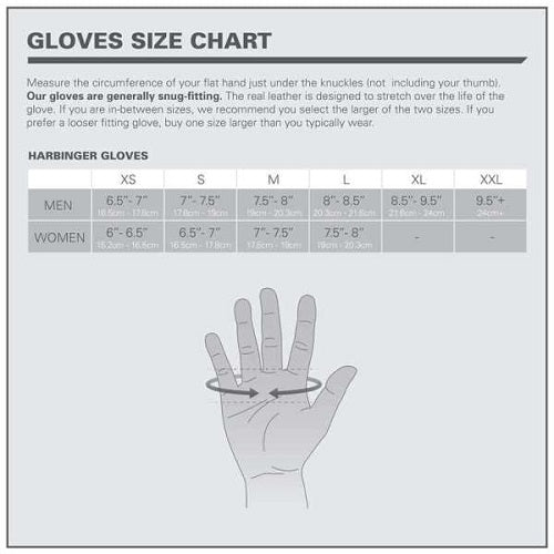 Harbinger Mens Glove Power 2.0 Size guide