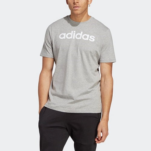 Adidas Mens Single Jersey Linear Logo Tee Medium Grey Heather