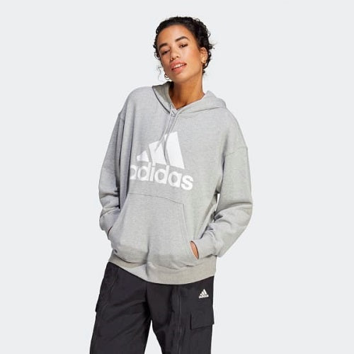 Adidas Womens Big Logo French Terry Hoodie Medium Grey Heather/White