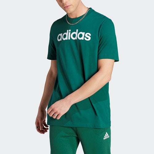 Adidas Mens Single Jersey Linear Logo Tee Collegiate Green