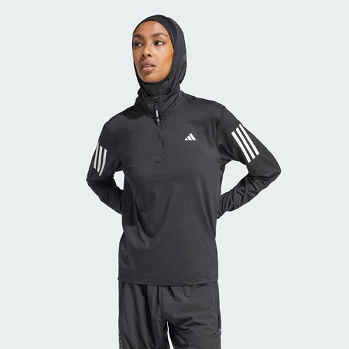 Adidas Womens Own The Run Half Zip Long Sleeved Top Black/White