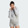 Adidas Womens 3 Stripes Fleece Full Zip Hooded Jacket Medium Grey Heather/White