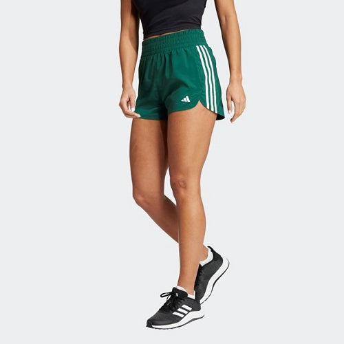 Adidas Womens Pacer 3S 3 Inch High Rise Woven Short Collegiate Green/White