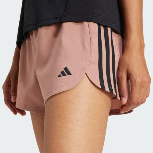 Adidas Womens Pacer 3 Stripes 3 Inch High Rise Woven Short Warm Clay/Black