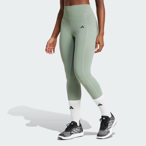 Adidas Womens Optime Rib 7/8 Tight Leggings Silver Green