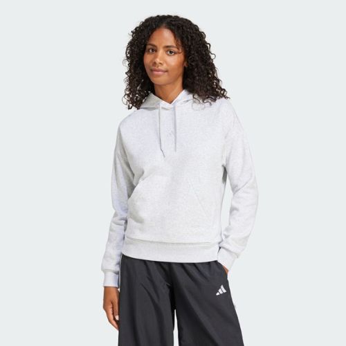 Adidas Womens Small Logo Feel Cozy Hoodie Light Grey Heather/White